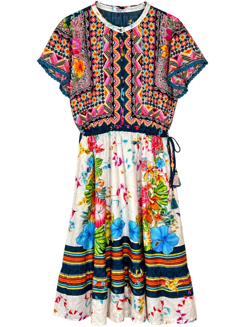 Johnny Was Genesis Dress Multicolor Floral & Patterned Midi Dress